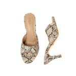 SHEYEL Women's Snake Print Kitten Heel Sandals, 2.75 inches heel, Beige and Black Pattern - Image 2