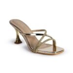 SHEYEL Women's Strappy Rhinestone Kitten Heel Sandals, Gold Metallic, Open Toe Mule, 2.75 inches