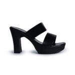 SHEYEL Women's Platform High Heel Mule Sandals, Double Strap, Block Heel, Black, 4 inches High Heel