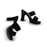 SHEYEL Women's Platform High Heel Mule Sandals, Double Strap, Block Heel, Black, 4 inches High Heel - Image 2