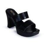 SHEYEL Women's Platform High Heel Mule Sandals, Double Strap, Block Heel, Black, 4 inches High Heel - Image 3