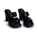 SHEYEL Women's Platform High Heel Mule Sandals, Double Strap, Block Heel, Black, 4 inches High Heel - Image 5