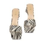 SHEYEL Women's Square Toe Block Heel | Stylish Slip-On Sandals in Black & Beige | Trendy, Casual, Office - Image 3