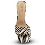 SHEYEL Women's Square Toe Block Heel | Stylish Slip-On Sandals in Black & Beige | Trendy, Casual, Office - Image 4