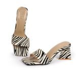 SHEYEL Women's Square Toe Block Heel | Stylish Slip-On Sandals in Black & Beige | Trendy, Casual, Office - Image 5