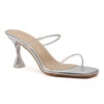 SHEYEL Women’s Transparent Block Heels | Silver Strap Party Sandals | Trendy Stylish Heel 3.5 INCHES