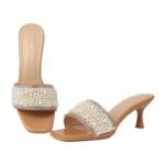 SHEYEL Women's Pearl and Rhinestone Embellished Tan Heeled Sandals,2.5-inch - Image 2