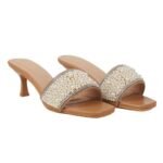 SHEYEL Women's Pearl and Rhinestone Embellished Tan Heeled Sandals,2.5-inch - Image 4