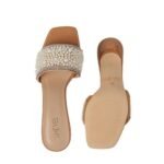 SHEYEL Women's Pearl and Rhinestone Embellished Tan Heeled Sandals,2.5-inch - Image 7