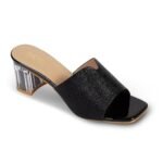 SHEYEL Women's Black Mule Sandals with Clear Perspex Heel, 2.75 Inches Heel