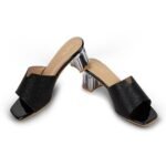 SHEYEL Women's Black Mule Sandals with Clear Perspex Heel, 2.75 Inches Heel - Image 2