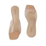 SHEYEL Clear Transparent Mule Sandals with Crystal Hourglass Heel, Square Toe, Nude Insole, 3.5 inches Heel - Image 6
