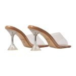 SHEYEL Clear Transparent Mule Sandals with Crystal Hourglass Heel, Square Toe, Nude Insole, 3.5 inches Heel - Image 7