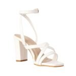 SHEYEL Women's White Strappy Block Heel Sandals | 3.5-Inch Heels | Open-Toe Slip-On Design | Party, Office & Casual Wear