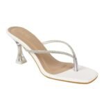 Women's White Stiletto Heel Sandals with Rhinestone Embellishments
