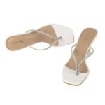 Women's White Stiletto Heel Sandals with Rhinestone Embellishments - Image 4