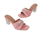 SHEYEL Women's Peach Crystal Mules – 2.75" Clear Block Heels - Image 2
