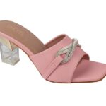 SHEYEL Women's Peach Crystal Mules – 2.75" Clear Block Heels