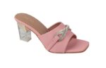 SHEYEL Women's Peach Crystal Mules – 2.75" Clear Block Heels