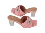SHEYEL Women's Peach Crystal Mules – 2.75" Clear Block Heels - Image 3