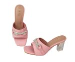 SHEYEL Women's Peach Crystal Mules – 2.75" Clear Block Heels - Image 6