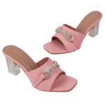 SHEYEL Women's Peach Crystal Mules – 2.75" Clear Block Heels - Image 5