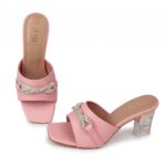 SHEYEL Women's Peach Crystal Mules – 2.75" Clear Block Heels - Image 2