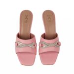 SHEYEL Women's Peach Crystal Mules – 2.75" Clear Block Heels - Image 3