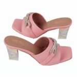 SHEYEL Women's Peach Crystal Mules – 2.75" Clear Block Heels - Image 4