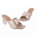 Peach Metallic Clear Heel Sandals – Slip-On Mules - Image 2