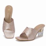 Peach Metallic Clear Heel Sandals – Slip-On Mules - Image 3